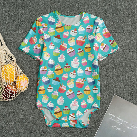 Cartoon Cupcake Pattern Print Men's Bodysuit