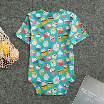 Cartoon Cupcake Pattern Print Men's Bodysuit