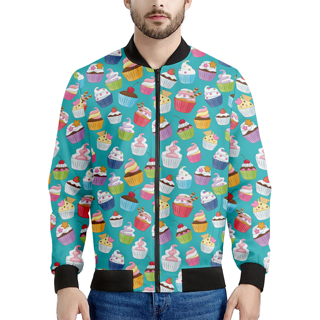 Cartoon Cupcake Pattern Print Men's Bomber Jacket