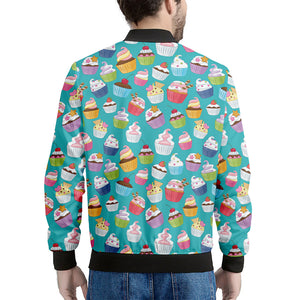 Cartoon Cupcake Pattern Print Men's Bomber Jacket