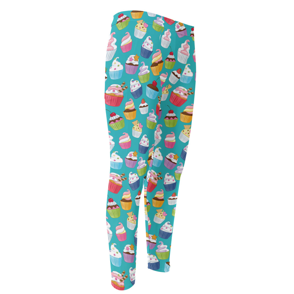 Cartoon Cupcake Pattern Print Men's Compression Pants