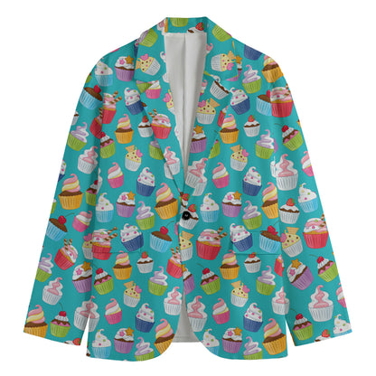 Cartoon Cupcake Pattern Print Men's Cotton Blazer