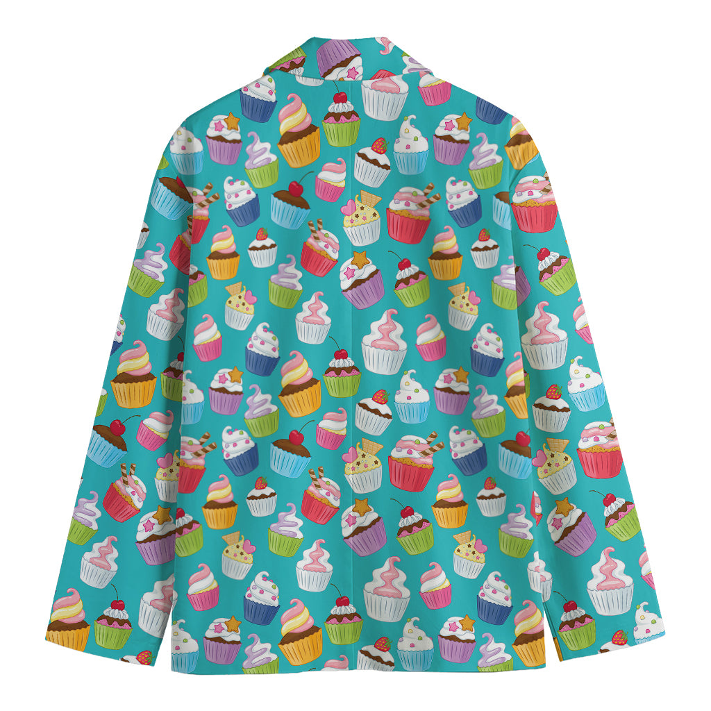 Cartoon Cupcake Pattern Print Men's Cotton Blazer