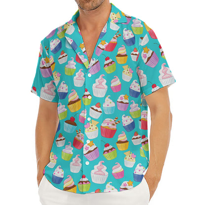 Cartoon Cupcake Pattern Print Men's Deep V-Neck Shirt