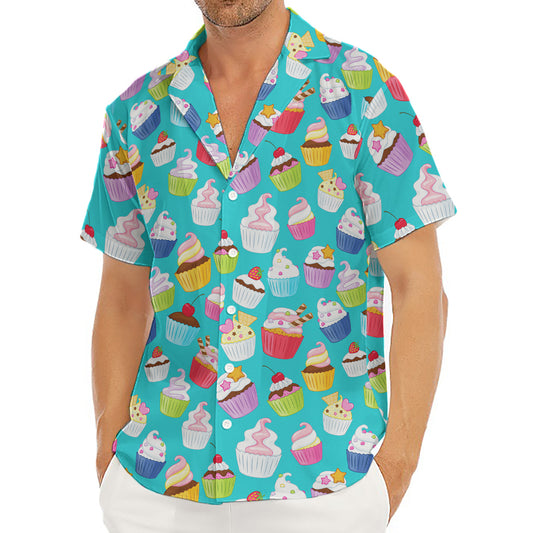 Cartoon Cupcake Pattern Print Men's Deep V-Neck Shirt