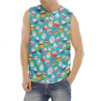 Cartoon Cupcake Pattern Print Men's Fitness Tank Top