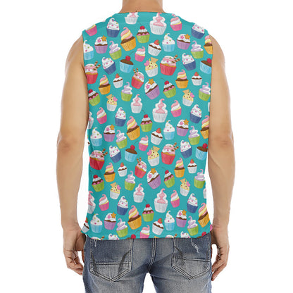 Cartoon Cupcake Pattern Print Men's Fitness Tank Top