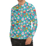 Cartoon Cupcake Pattern Print Men's Long Sleeve Rash Guard