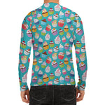 Cartoon Cupcake Pattern Print Men's Long Sleeve Rash Guard