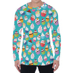 Cartoon Cupcake Pattern Print Men's Long Sleeve T-Shirt