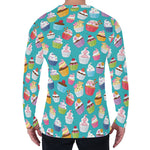 Cartoon Cupcake Pattern Print Men's Long Sleeve T-Shirt