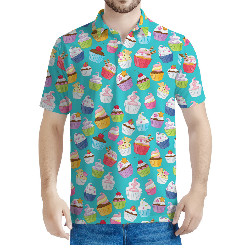 Cartoon Cupcake Pattern Print Men's Polo Shirt