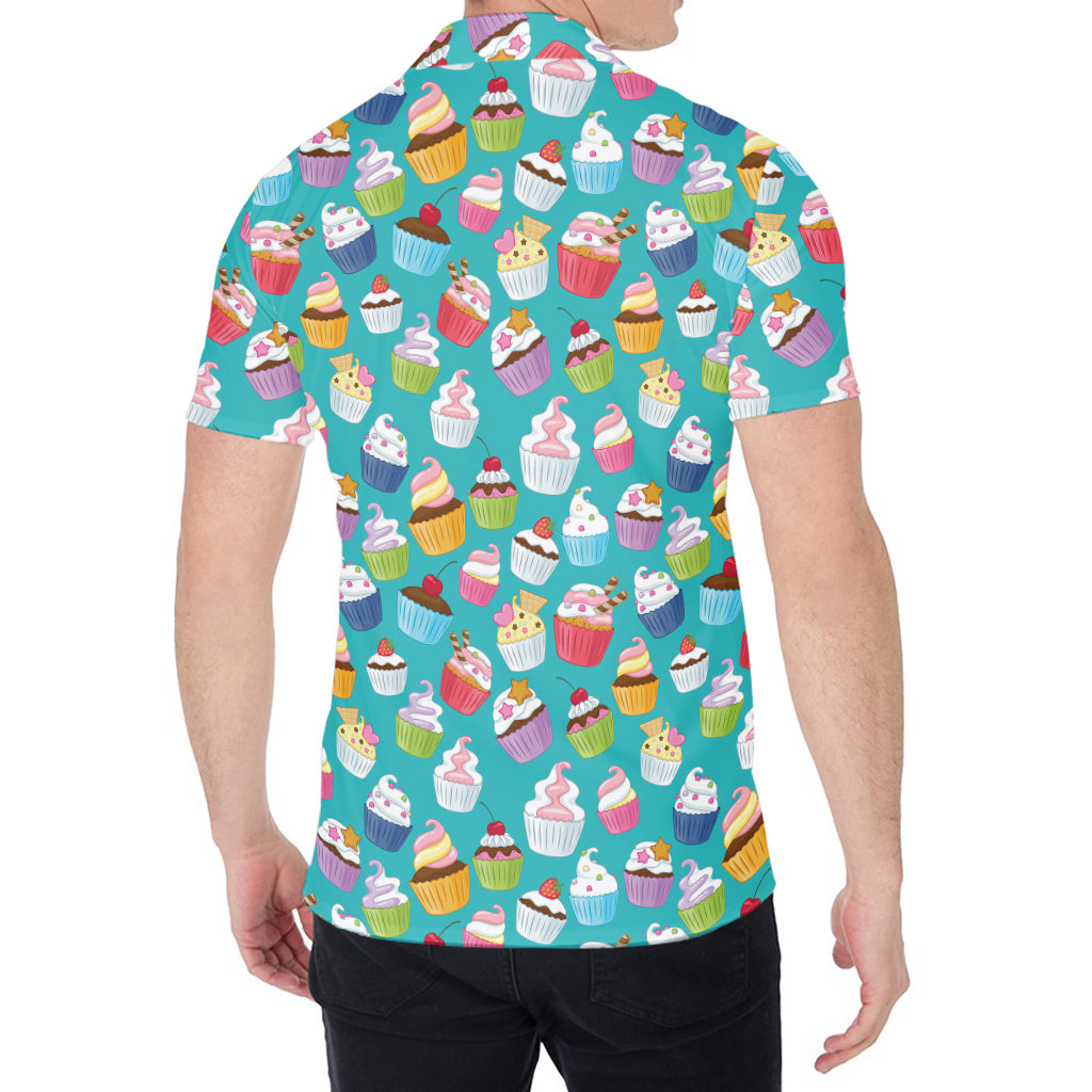 Cartoon Cupcake Pattern Print Men's Shirt