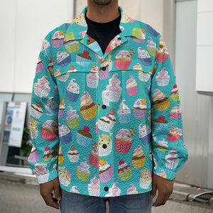 Cartoon Cupcake Pattern Print Men's Shirt Jacket