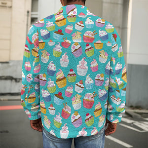 Cartoon Cupcake Pattern Print Men's Shirt Jacket