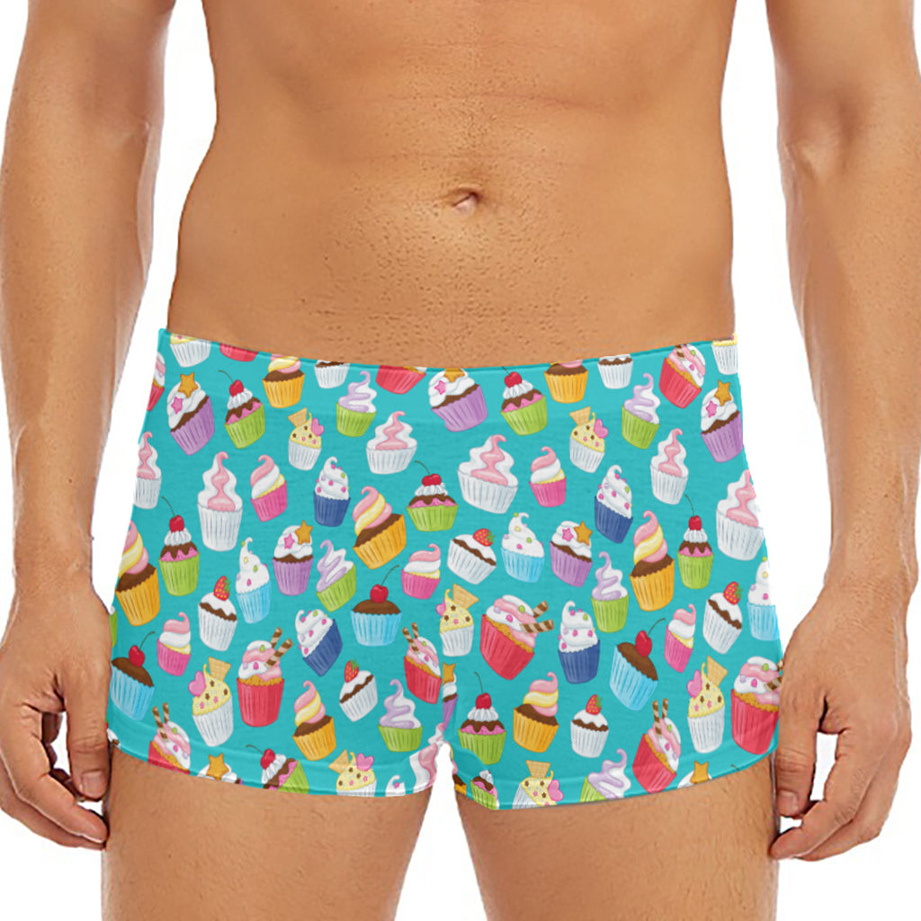 Cartoon Cupcake Pattern Print Men's Short Boxer Briefs
