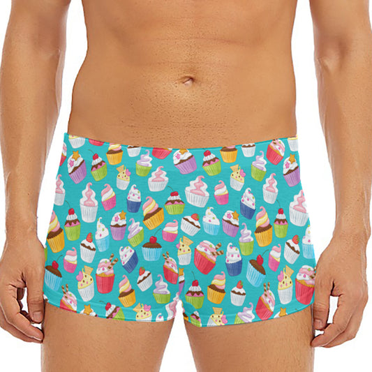 Cartoon Cupcake Pattern Print Men's Short Boxer Briefs
