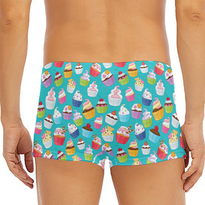 Cartoon Cupcake Pattern Print Men's Short Boxer Briefs