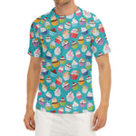 Cartoon Cupcake Pattern Print Men's Short Sleeve Rash Guard