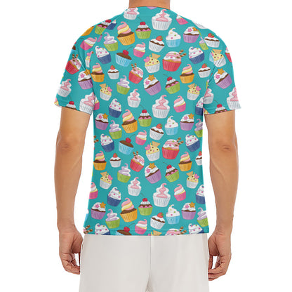 Cartoon Cupcake Pattern Print Men's Short Sleeve Rash Guard