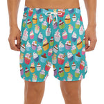 Cartoon Cupcake Pattern Print Men's Split Running Shorts