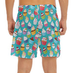 Cartoon Cupcake Pattern Print Men's Split Running Shorts