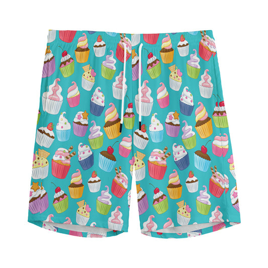 Cartoon Cupcake Pattern Print Men's Sports Shorts