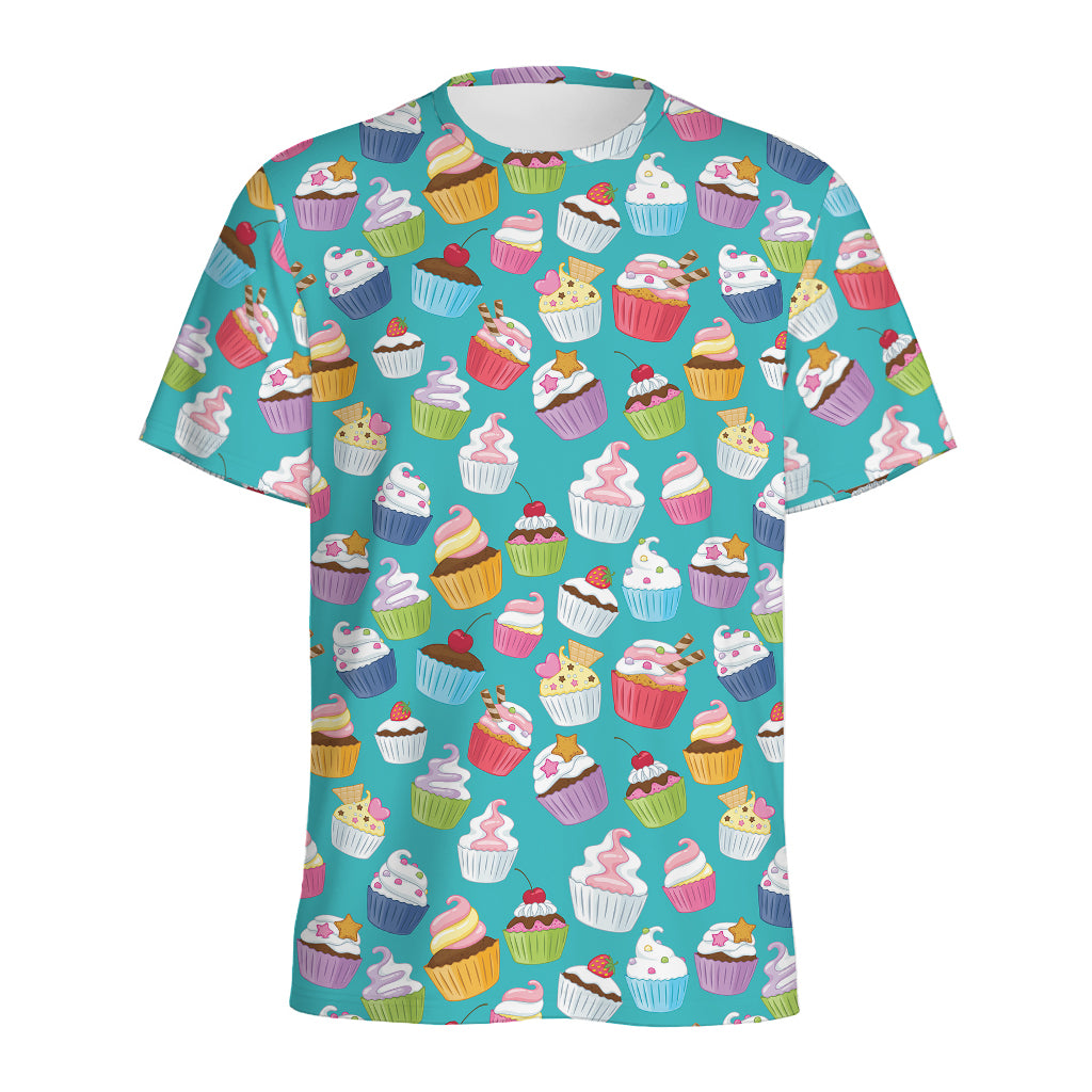 Cartoon Cupcake Pattern Print Men's Sports T-Shirt