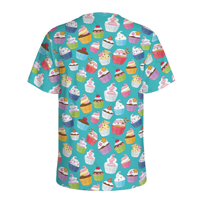 Cartoon Cupcake Pattern Print Men's Sports T-Shirt
