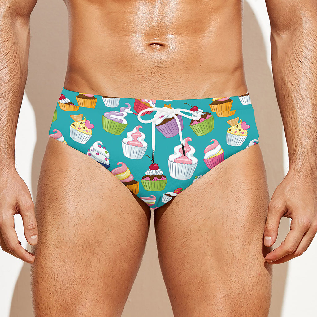 Cartoon Cupcake Pattern Print Men's Swim Briefs