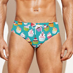 Cartoon Cupcake Pattern Print Men's Swim Briefs