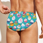 Cartoon Cupcake Pattern Print Men's Swim Briefs