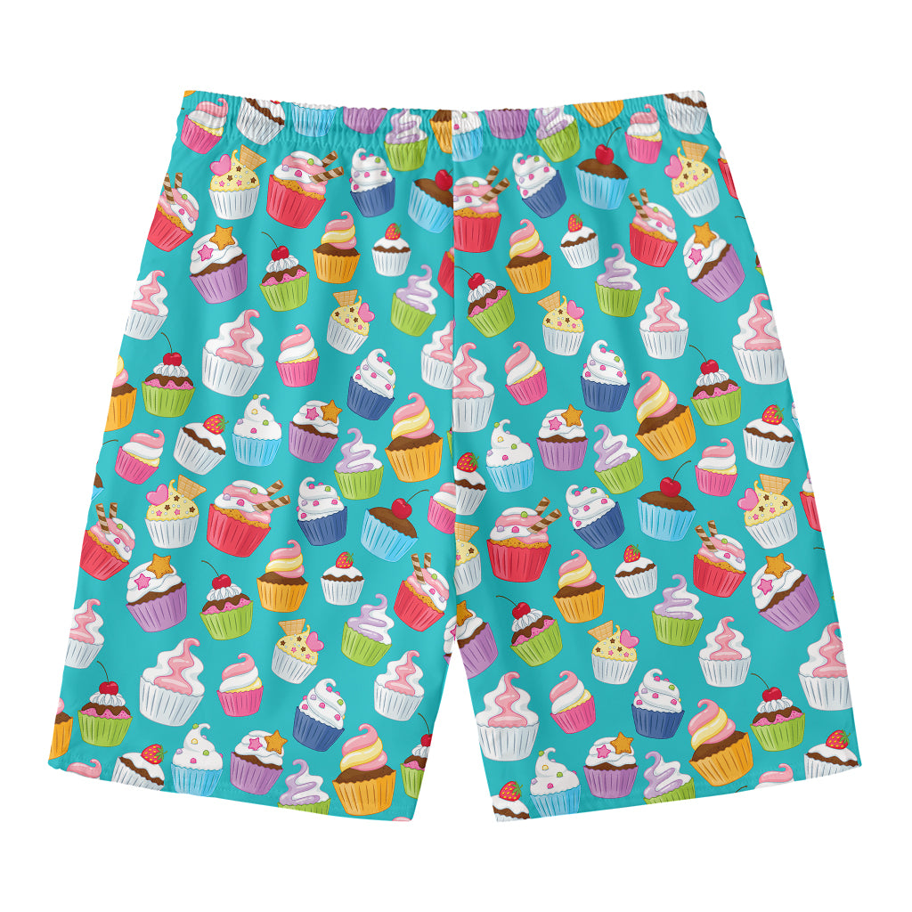Cartoon Cupcake Pattern Print Men's Swim Trunks