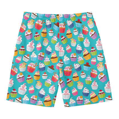 Cartoon Cupcake Pattern Print Men's Swim Trunks