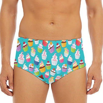 Cartoon Cupcake Pattern Print Men's Triangle Swim Briefs