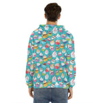Cartoon Cupcake Pattern Print Men's Velvet Pullover Hoodie