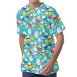 Cartoon Cupcake Pattern Print Men's Velvet T-Shirt