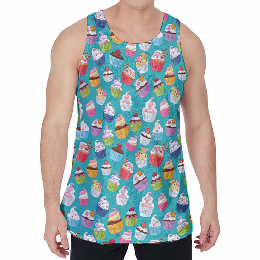 Cartoon Cupcake Pattern Print Men's Velvet Tank Top