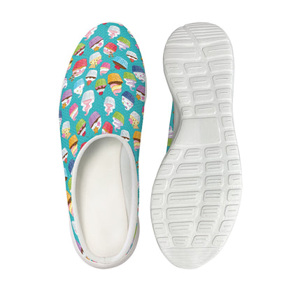 Cartoon Cupcake Pattern Print Mesh Casual Shoes