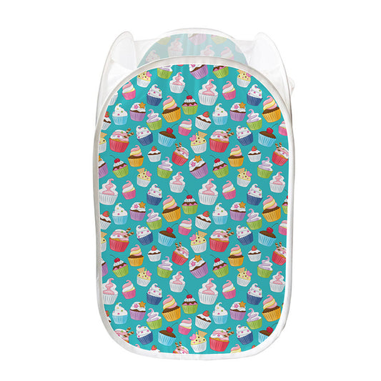 Cartoon Cupcake Pattern Print Mesh Laundry Hamper