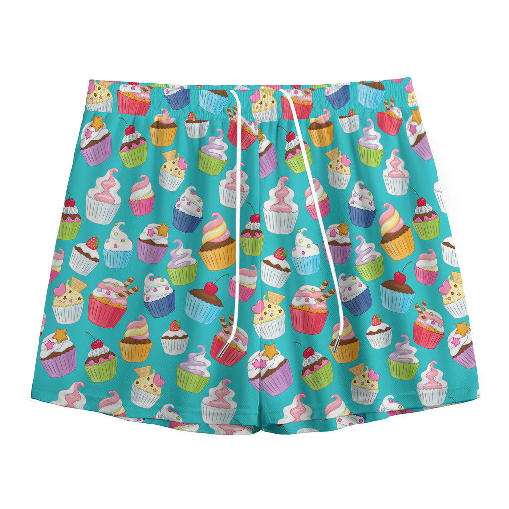 Cartoon Cupcake Pattern Print Mesh Shorts
