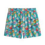 Cartoon Cupcake Pattern Print Mesh Shorts