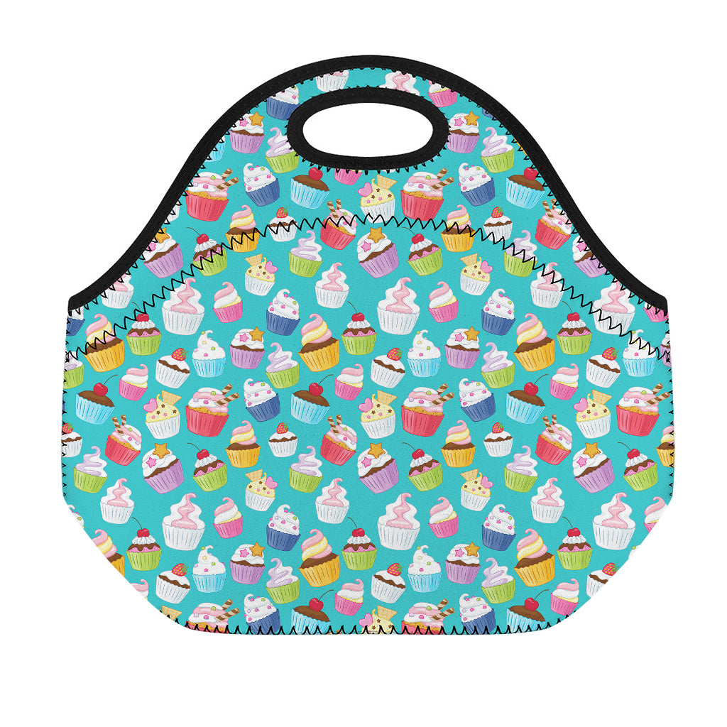 Cartoon Cupcake Pattern Print Neoprene Lunch Bag