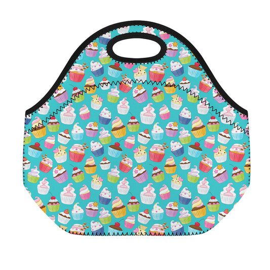 Cartoon Cupcake Pattern Print Neoprene Lunch Bag