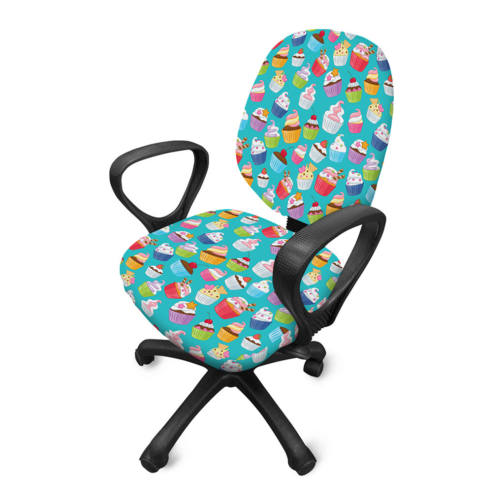 Cartoon Cupcake Pattern Print Office Chair Cover