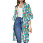 Cartoon Cupcake Pattern Print Open Front Beach Cover Up