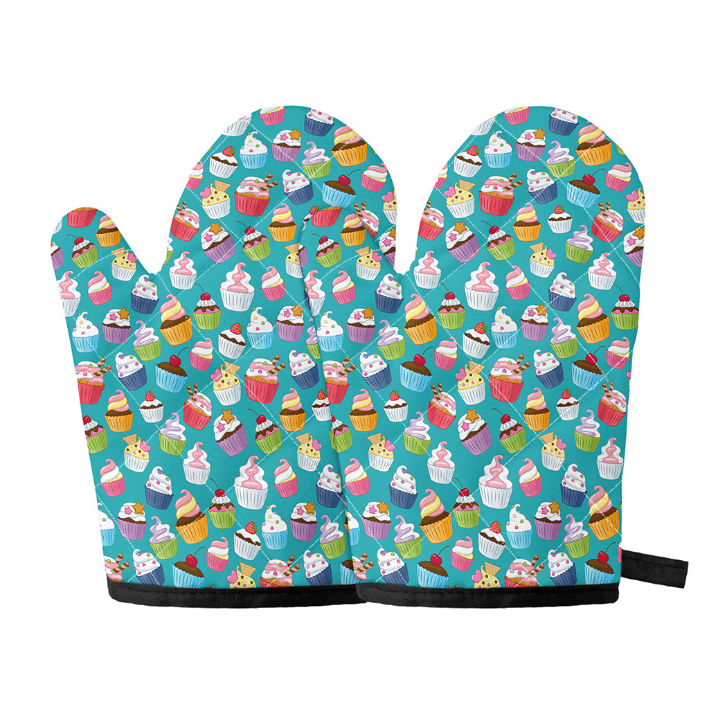 Cartoon Cupcake Pattern Print Oven Mitts
