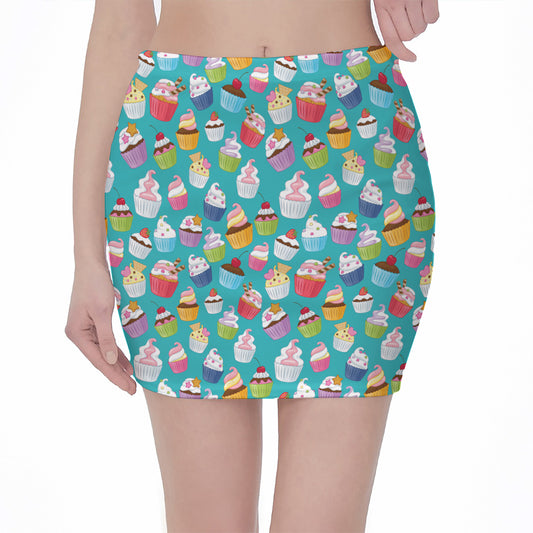 Cartoon Cupcake Pattern Print Pencil Mini Skirt
