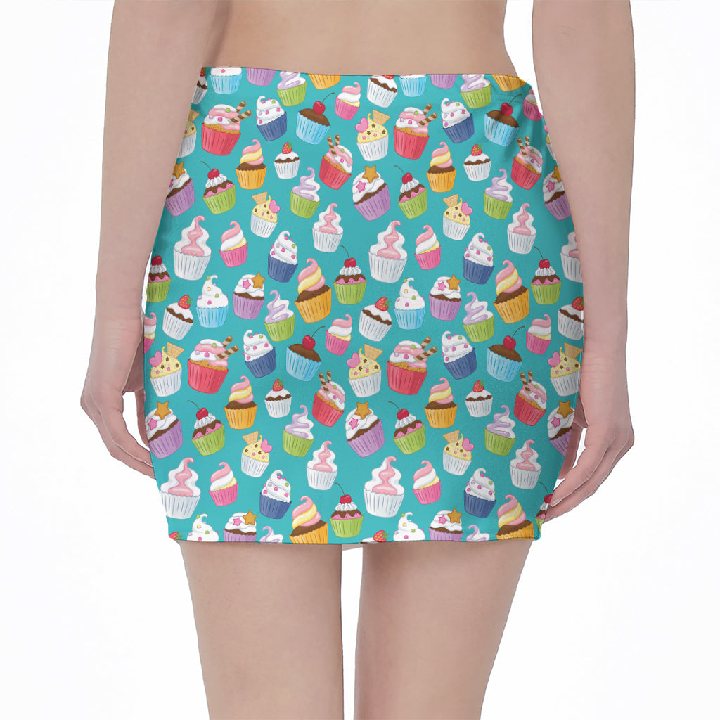 Cartoon Cupcake Pattern Print Pencil Mini Skirt