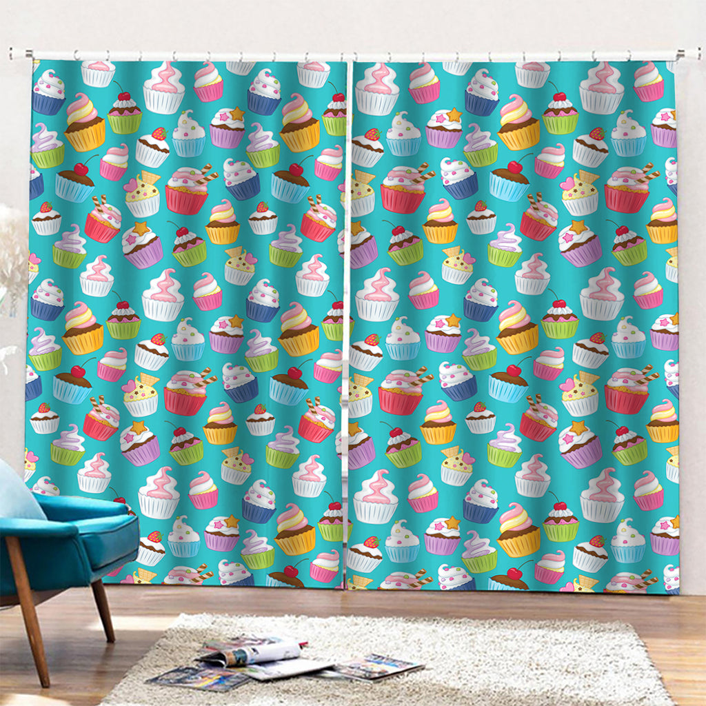 Cartoon Cupcake Pattern Print Pencil Pleat Curtains